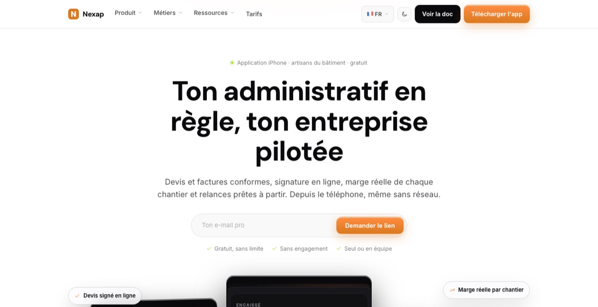 Page d'accueil du site Nexap, conçu et développé par Nexap Agency