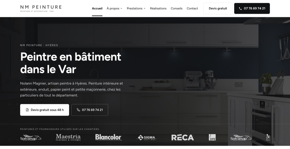 Page d'accueil du site NM Peinture, conçu et développé par Nexap Agency