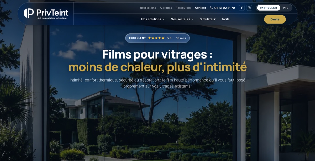 Page d'accueil du site PrivTeint, conçu et développé par Nexap Agency